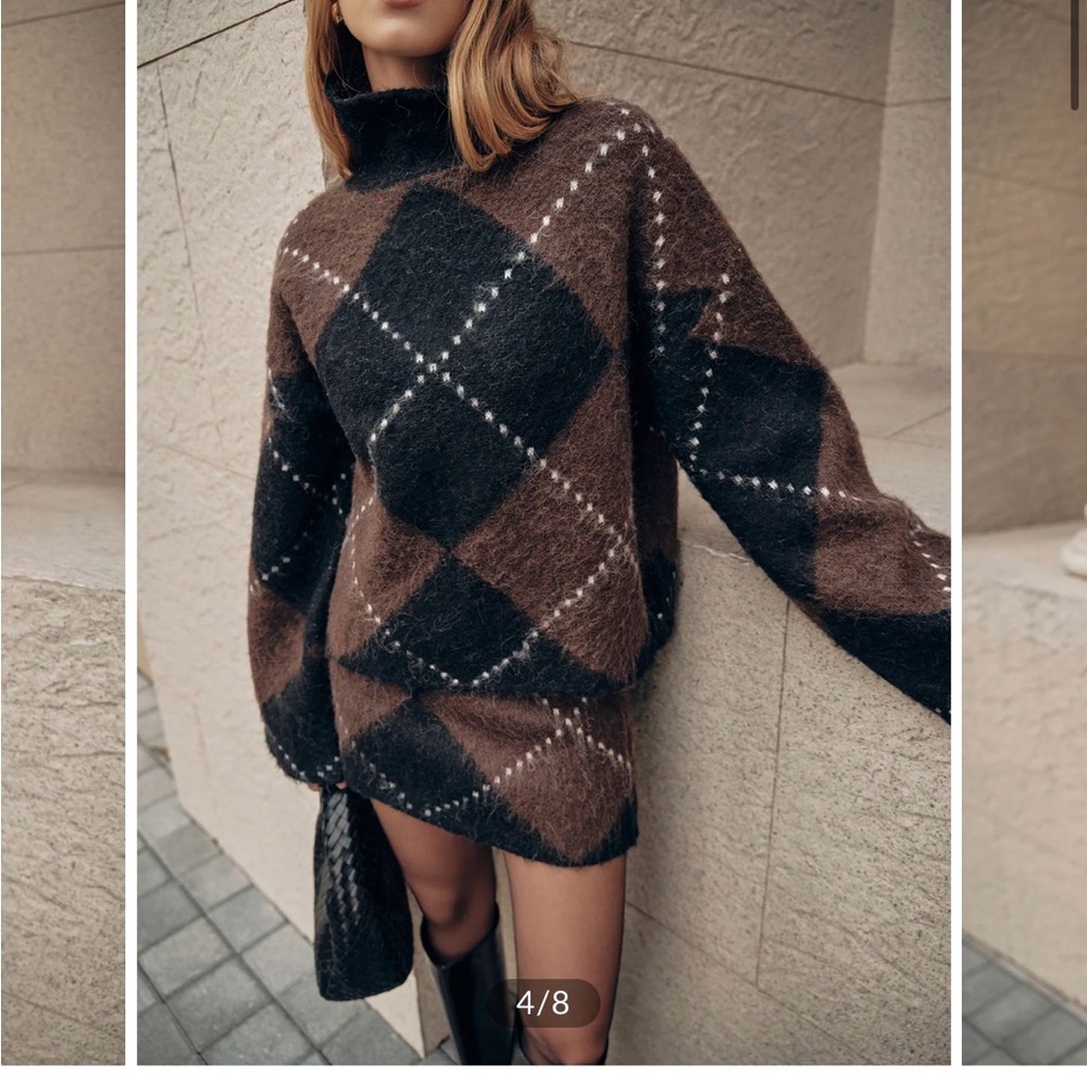 Argyle wool blend turtle neck and skirt set - Picture 6 of 6